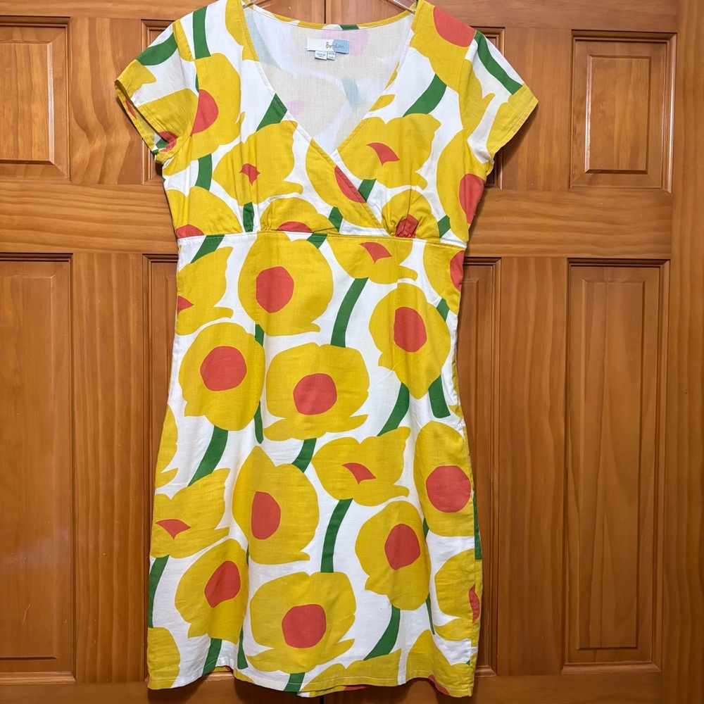 Boden Yellow and Orange Flutter Sleeve Sundress